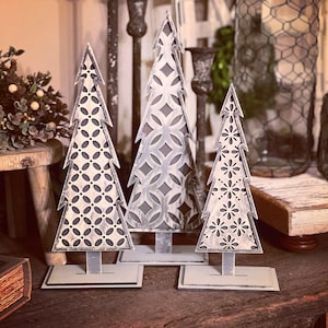 Farmhouse Style Christmas Trees Set of 6 W/ Stars SVG Digital Download For Glowforge or Laser For 1/8” & 1/4” Material Not a Physical Item