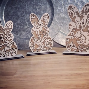 Flourish Farmhouse Style Easter Bunnies Set of 3 SVG Digital Download For Glowforge or Laser For 1/8” and 1/4” Material Not a Physical Item