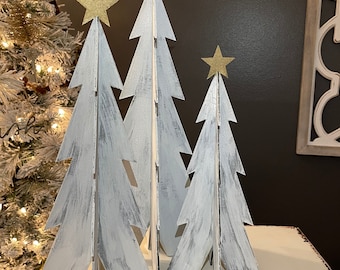 3D Farmhouse Style Trees with Stars Set of 3 SVG Digital Download For Glowforge or Laser For 1/8 and 1/4" Material