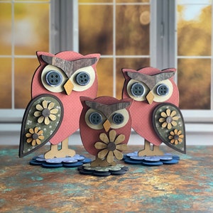 Folk Art Owl Trio SVG Digitaler Download für Glowforge oder Laser für 1/8" & 1/4" Material - Kein physischer Artikel - Artikelbeschreibung lesen