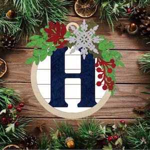 Floral Monogram Letter H Christmas Ornament / Initial Ornament SVG Digital Download for Glowforge or Laser -Not a Physical Product