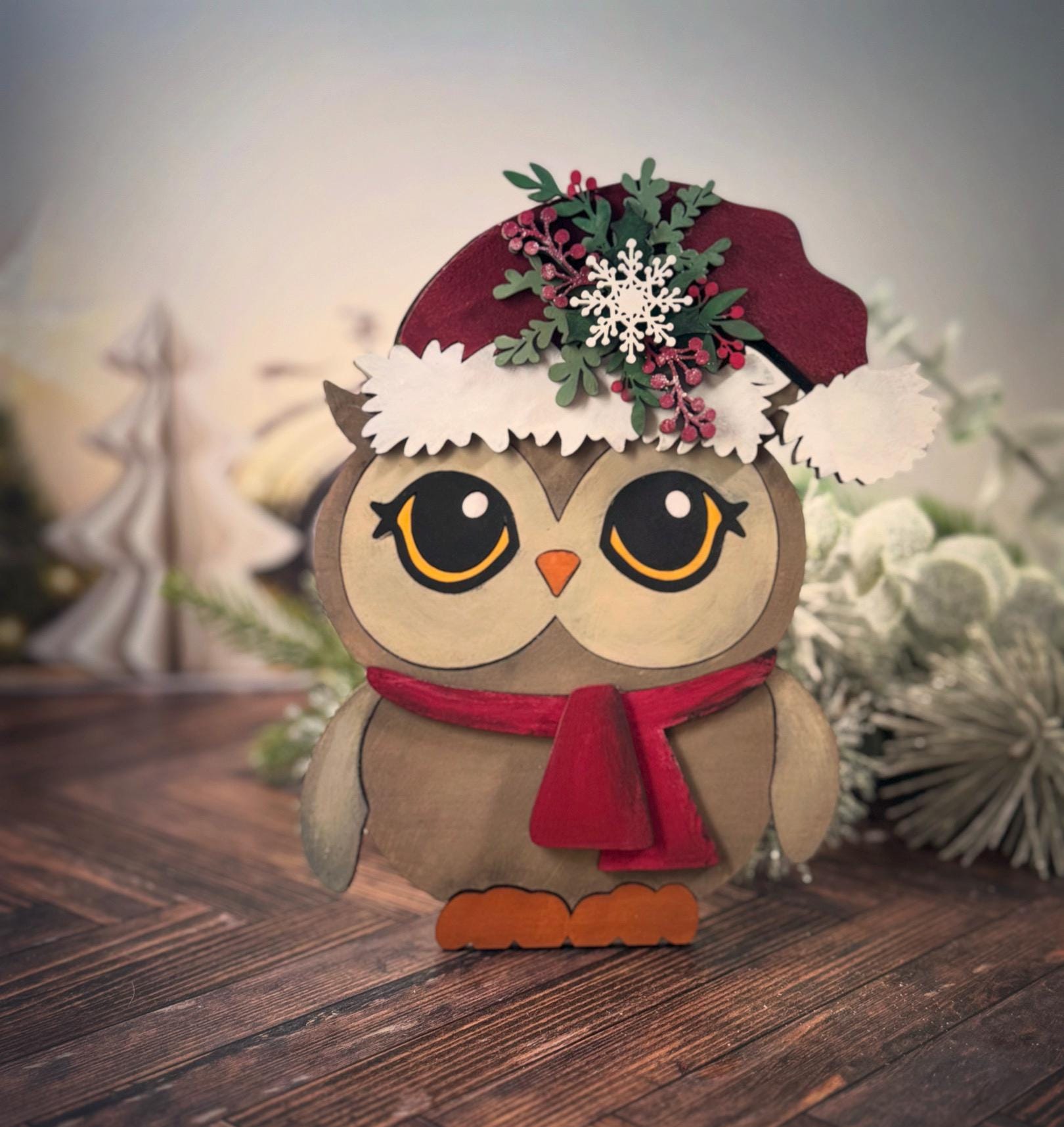 Christmas Owl Shelf Sitter SVG Digital Download For Glowforge or Laser For 1/8” and 1/4”
