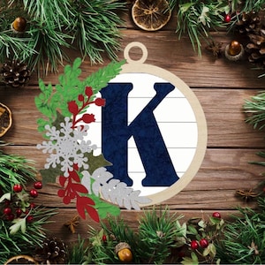 Floral Monogram Letter K Christmas Ornament / Initial Ornament SVG Digital Download for Glowforge or Laser -Not a Physical Product