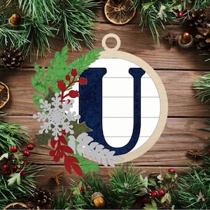 Floral Monogram Letter U Christmas Ornament / Initial Ornament SVG Digital Download for Glowforge or Laser -Not a Physical Product