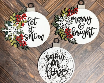 Snow In Love Mistletoe & Holly Christmas Ornament Set of 3 SVG Digital Download for Glowforge or Laser -Not a Physical Product