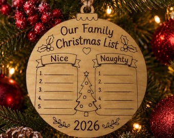 Naughty & Nice Family Christmas Ornament for Personalization SVG Digital Download for Glowforge or Laser -Not Physical Read Item Description