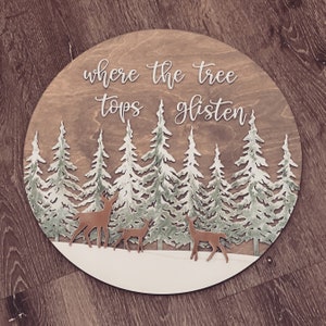 Snowy Deer Family Pine Tree Welcome Door Hanger Sign for 18” Rounds SVG Digital Download for Glowforge or Laser Not a Physical Item