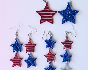 Stars & Stripes Patriotic Earrings Set of 3 SVG Dangle Earrings Digital Download for Glowforge or Laser Not Physical Read Item Description