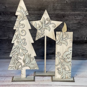 Flourish Bauernhaus Weihnachten Set mit Kerze, Baum, Stern SVG digitaler Download für 1/8" und 1/4" für Glowforge oder Laser Kein physisches Objekt