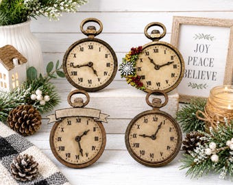 Farmhouse Style Mistletoe & Holly Pocket Watch Christmas Ornament Set of 4 SVG Digital Download for Glowforge or Laser -Not Physical Product