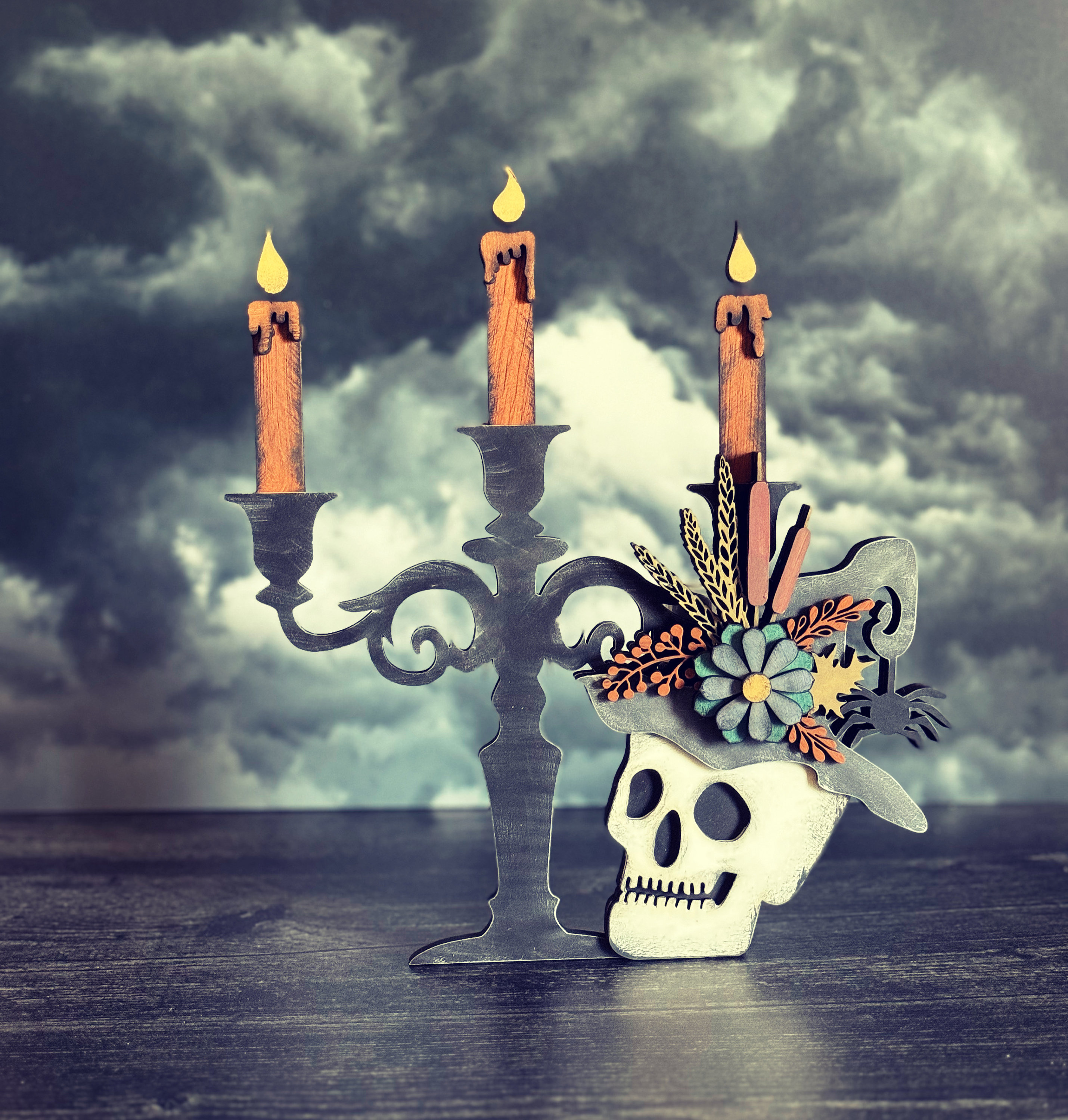 Halloween Skull Candelabra SVG Digital Download for Glowforge or
