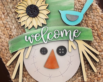 Happy Scarecrow Door Hanger Welcome Sign SVG Digital Download For Glowforge or Laser NOT A Physical Item