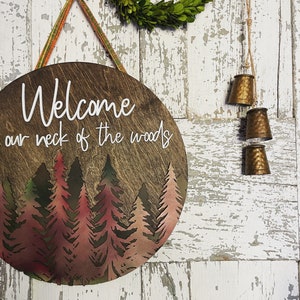 Welcome Sign w Woods - Pine Trees Round Door Sign SVG Digital Download for Glowforge or Laser -Not a Physical Item