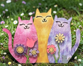 Happy Cat Trio Shelf Sitter SVG Digital Download For Glowforge or Laser For 1/8” & 1/4” Material Not a Physical Item -Read Item Description