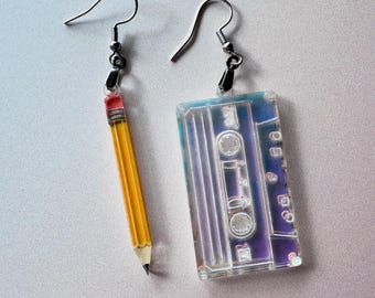 80s Cassette & Pencil Earrings Set SVG Dangle Earrings Digital Download for Glowforge or Laser Not a Physical Product Read Item Description