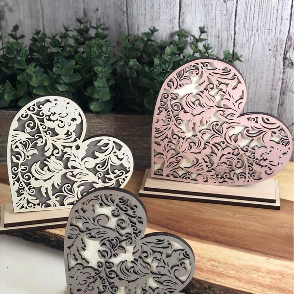 Flourish Farmhouse Style Hearts Set of 3 SVG Digital Download For Glowforge or Laser For 1/8” and 1/4” Material Not a Physical Item