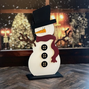 Grote Happy Snowman Shelf Sitter SVG Digital Download voor Glowforge of Laser voor 1/8 "&1/4" Materiaal Niet een fysiek item