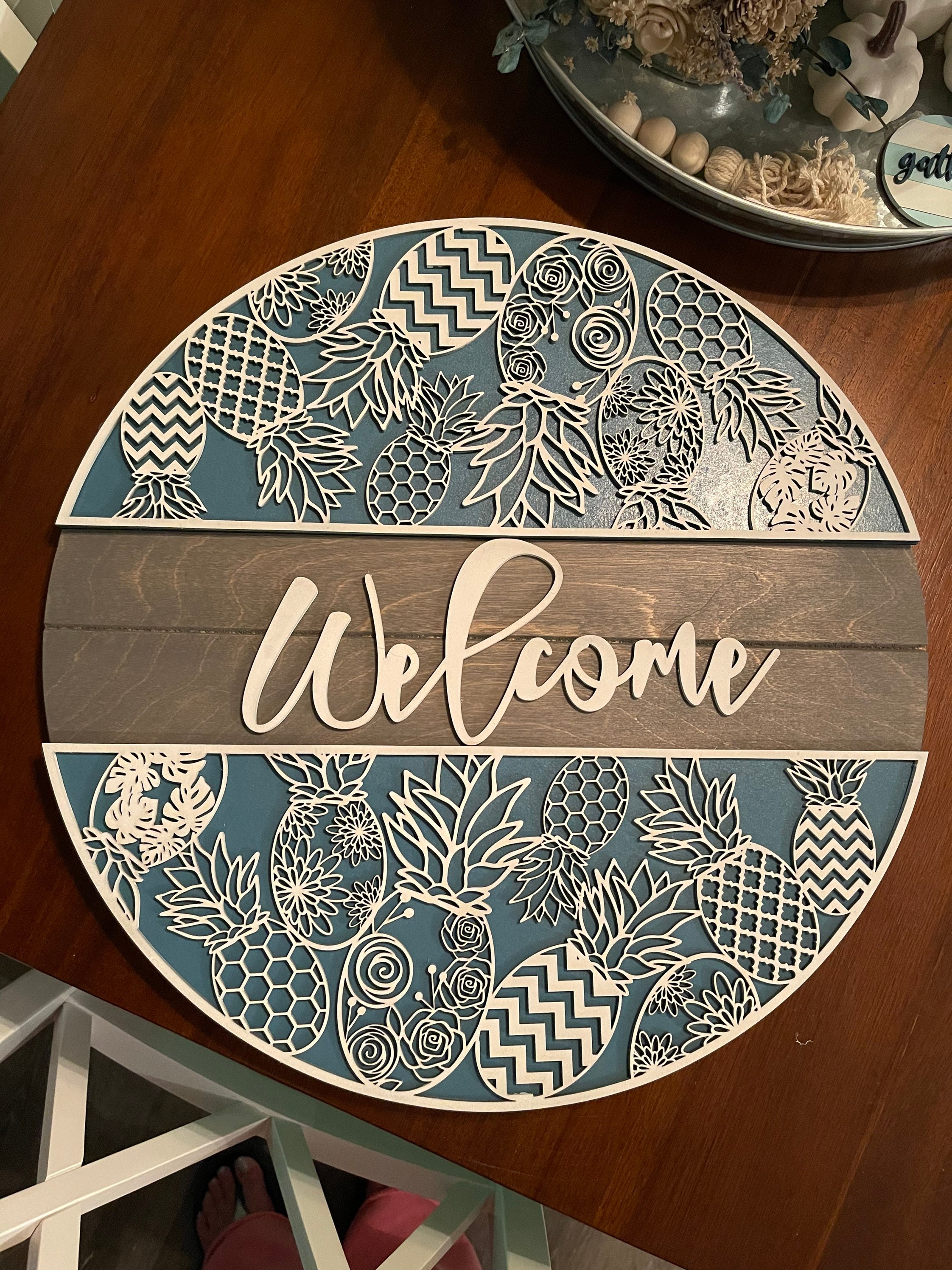 Welcome Pineapple Round Sign SVG Digital Download for Glowforge or La…
