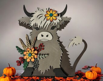 Autumn Highland Cow SVG Digital Download For Glowforge or Laser For 1/8” and 1/4” Material Not a Physical Item Read Item Description