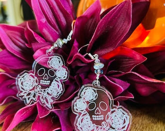 Floral Skull Earrings SVG Digital Download for Glowforge or Laser