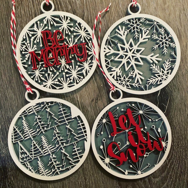 Snowflake Round Ornaments Set of 4 Digital File for Glowforge -Not a Physical Product