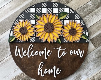 Layered and laser cut Welcome Sign 15 inch Sunflower Sign