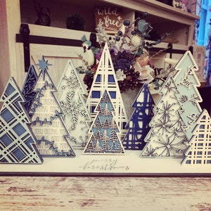 Christmas Tree Mantle or Table Top Set -10 Trees Including Slotted Stand SVG Digital File For Glowforge -Not a Physical Product