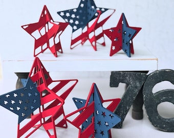1/8" 3D Standing Stars -Set of 5 Patriotic Stars and Stripes for Mantle or Table Top Decor SVG Digital Download for Glowforge or Laser