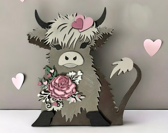 Valentines Highland Cow SVG Digital Download For Glowforge or Laser For 1/8” and 1/4” Material Not a Physical Item Read Item Description