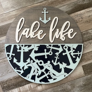 Lake Life Anchor Sign for 18&quot; Round SVG Digital Download for Glowforge or Laser -Not a Physical Product