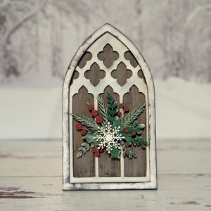 Floral Mistletoe & Holly Church Window SVG Digital Download For Glowforge or Laser For 1/8” and 1/4” Material -Not a Physical Item