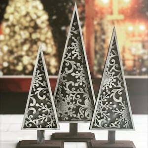 Snowflake Flourish Trees Set of 3 SVG Digital Download for Glowforge or Laser For 1/8” and 1/4” Material Not a Physical Item