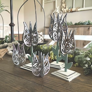 Conjunto de tulipas 3D com 5 download digital SVG para Glowforge ou Laser apenas para material de 1/8" - NÃO é um item físico
