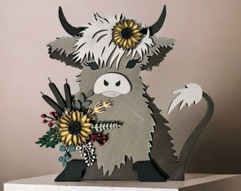 Sunflower Highland Cow SVG Digital Download For Glowforge or Laser For 1/8” and 1/4” Material Not a Physical Item Read Item Description