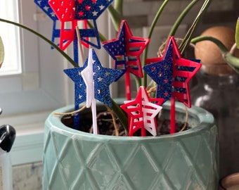 3D Patriotic Stars Plant Stakes Set of 5 SVG Digital Download For Glowforge Or Laser For 1/8” Material - Read Item Description