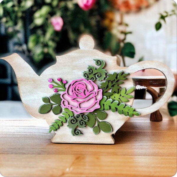 Floral Tea Set Shelf Sitter SVG Digital Download For Glowforge or Laser For 1/8” and 1/4” Material Not a Physical Item Read Item Description