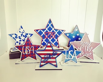 Patriotic Star Shelf Sitters Mantle Piece 7 Piece Set SVG Digital Download for Glowforge or Laser