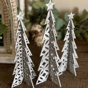 Ensemble de 3 sapins de Noël à motifs de style ferme 3D de taille moyenne, téléchargement numérique SVG pour Glowforge ou laser pour matériel de 1/8 po.