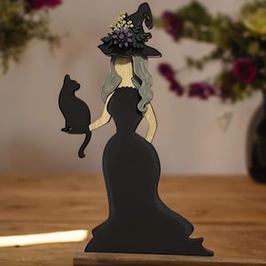 Witch With Cat Shelf Sitter SVG Digital Download For Glowforge or Laser For 1/8” and 1/4” Material Not a Physical Item Read Item Description