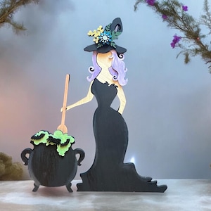 Witch With Cauldron Shelf Sitter SVG Digital Download For Glowforge or Laser 1/8” & 1/4” Material Not A Physical Item Read Item Description