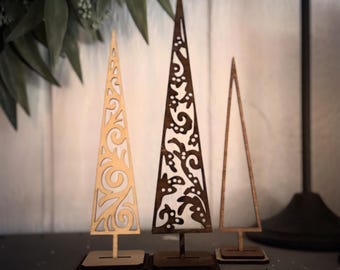 Modern Flourish Christmas Tree Shelf Sitters Set of 3 SVG Digital Download For Glowforge or Laser For 1/8” & 1/4” Material Not Physical Item
