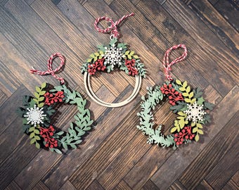 Mistletoe & Holly Wreath Christmas Ornament Set of 3 SVG Digital Download for Glowforge or Laser -Not Physical Product Read Item Description