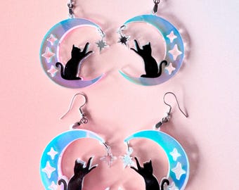 Halloween Cat and Moon Earrings Set SVG Dangle Earrings Digital Download for Glowforge or Laser Not a Physical Product Read Item Description