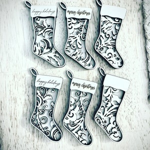 Flourish Farmhouse Style Stocking Ornaments Set of 6 SVG Digital Download For Glowforge or Laser Not a Physical Item