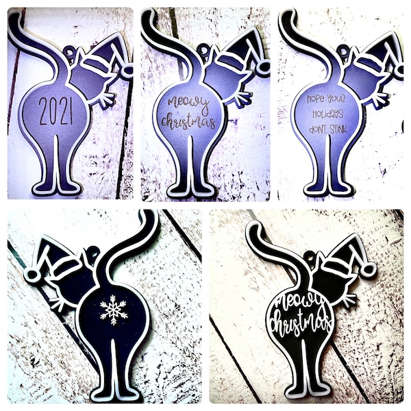 Cat Butt Ornaments Set of 6 Can be Personalized SVG Digital Download for Glowforge or Laser -NOT a PHYSICAL Item
