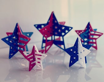 3D Mini Patriotic Stars SVG Set of 5 Digital Download For Glowforge or Laser For 1/8” Material Not A Physical Item -Read Item Description