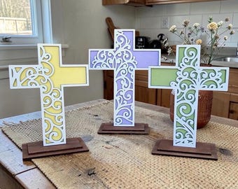 Filigree Crosses Shelf Sitters Set of 3 SVG Digital Download for Glowforge or Laser for 1/8” and 1/4” Material NOT a Physical Item