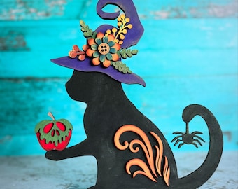 Poison Apple Halloween Cat Witch SVG Digital Download For Glowforge or Laser For 1/8” and 1/4” Material Not a Physical Item Read Description
