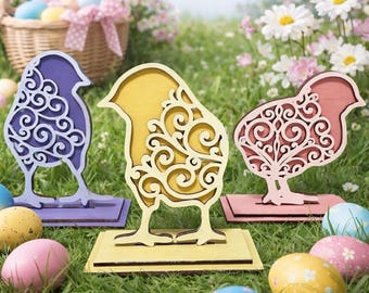 Filigree Chicks Shelf Sitters Set of 3 SVG Digital Download for Glowforge or Laser for 1/8" and 1/4" Materials READ Item Description