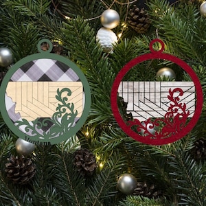Arquivo digital de enfeite de Natal redondo Flourish Montana para Glowforge ou laser - não é um produto físico